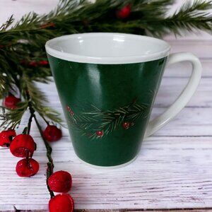🎄 Vintage Christmas Mug ☕ Green Holly Berry Holiday Festive Cup
